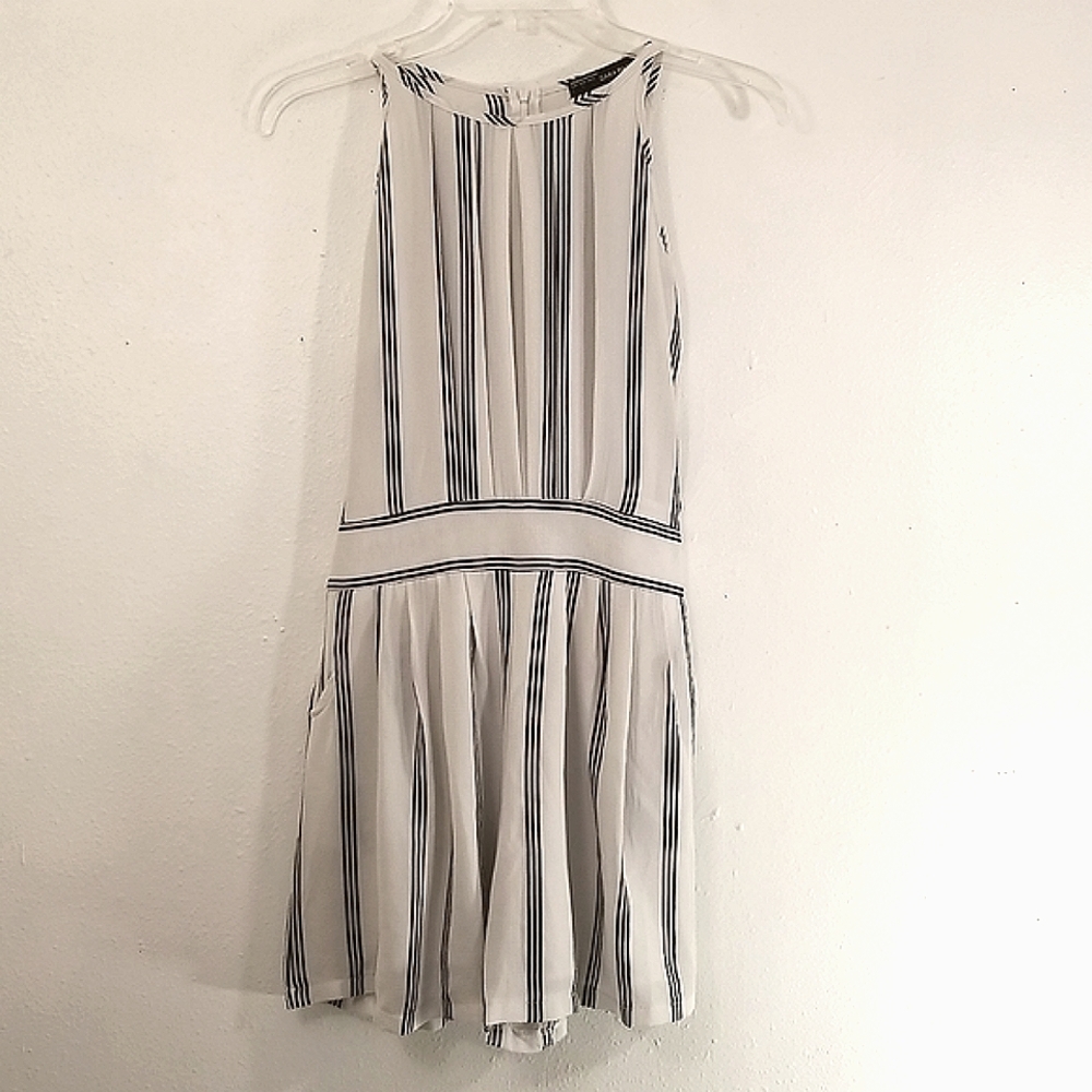 Zara basics, white zip up  romper with black stripes and halter style neck